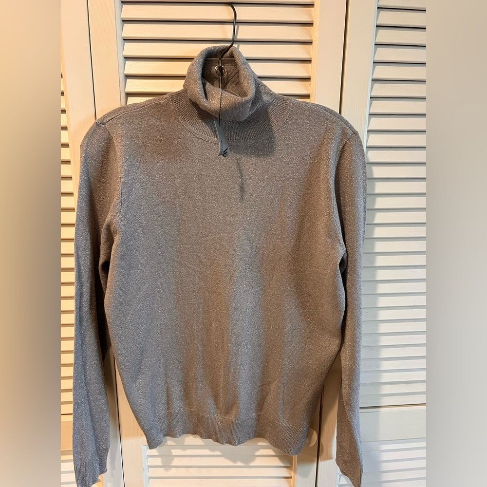 Turtleneck Women's Classic Gray Metallic Sweater M